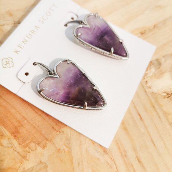 NEW Kendra Scott Ansley Heart Amethyst Earrings Silver - Picture 3 of 4